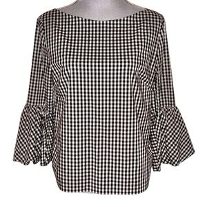 Laundry by Shelli Segal Black White Gingham Bell Sleeve Blouse